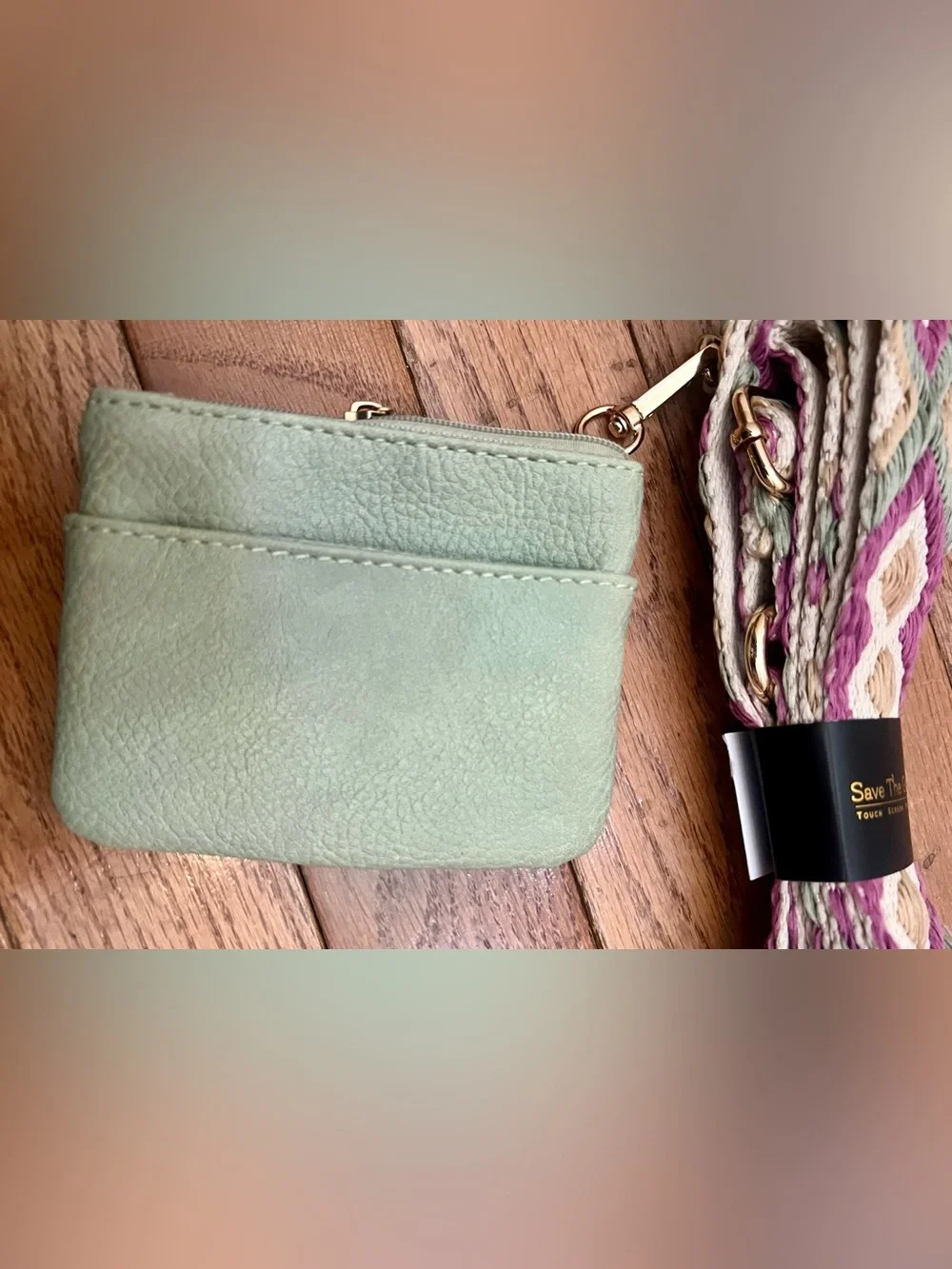 Save the Girls Clip & Go Strap w/ Zippered Pouch NWT Sage green - Picture 7 of 11